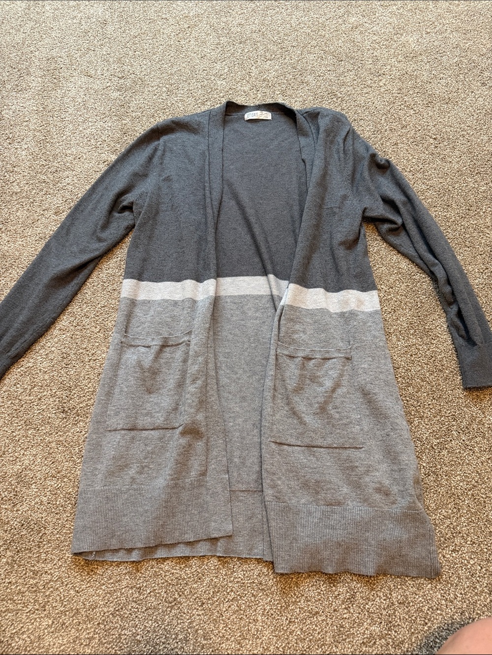 ET EAIS Open-Front Two-Tone Gray Knit Cardigan